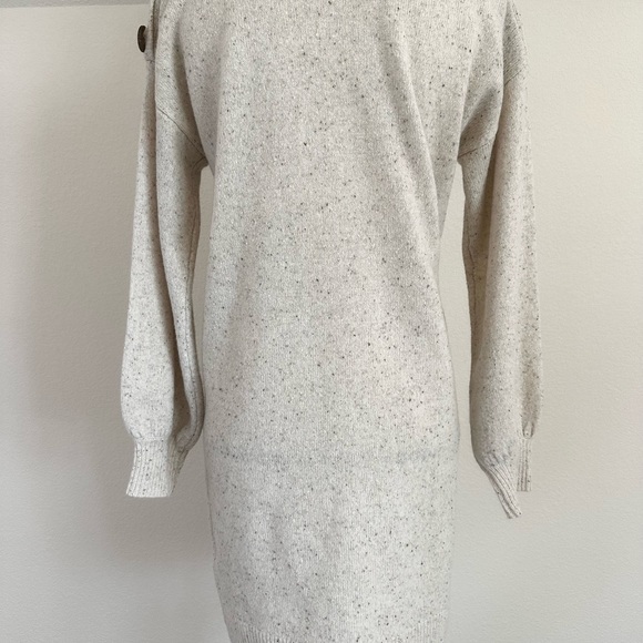 Madewell Womens Cream Merino Wool Boat Neck Button Shoulder Sweater Dress XS - Picture 4 of 7